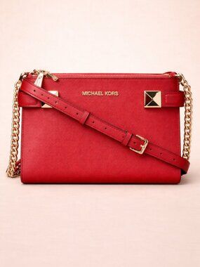 Michael Michael Kors Karla Crossbody Cherry Red Saffiano Leather NWOT